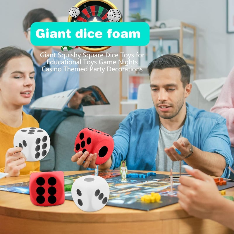 Cotiny 2 Pieces 6 Inches Large Foam Dice Set Giant Foam Dice Soft Dot Dice Toy for Family Educational Toys Parent Child Board Games Nights Casino Themed Party Decoration (Color Set 7) - Image 3